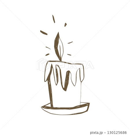 Burning candle with melted wax hand drawn in sketch style for gothic and holiday design Burning candle with melted wax hand drawn in sketch style for gothic and holiday design 130125686