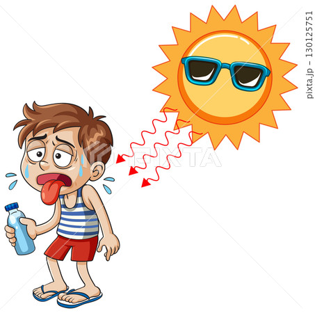 Dehydrated Boy Under Intense Summer Sun 130125751