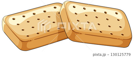 Two Shortbread Biscuits with Golden Brown Texture 130125779