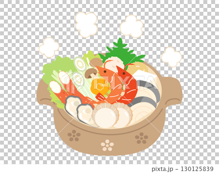 Illustration of a seafood hotpot Illustration of a seafood hotpot 130125839