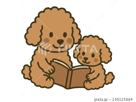トイプードルの親子が本を読むかわいいイラスト 130125884