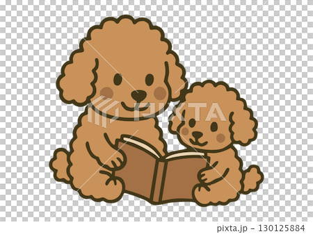トイプードルの親子が本を読むかわいいイラスト 130125884