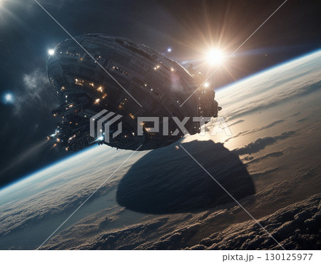 太陽に照らされる宇宙船 130125977