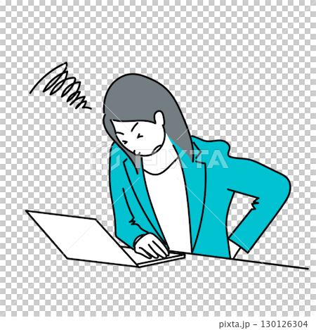Stock Illustration: Vector illustration of a female office worker who feels back pain while working on a computer 130126304