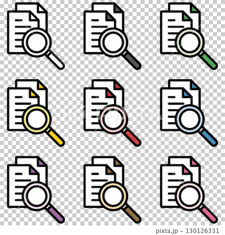 Illustration icon material set: Magnifying glass document file 05 130126331