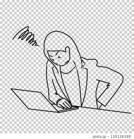 圖庫插圖: 一名女性辦公室職員在使用電腦時感到背部疼痛的黑線向量插圖 圖庫插圖: 一名女性辦公室職員在使用電腦時感到背部疼痛的黑線向量插圖 130126399