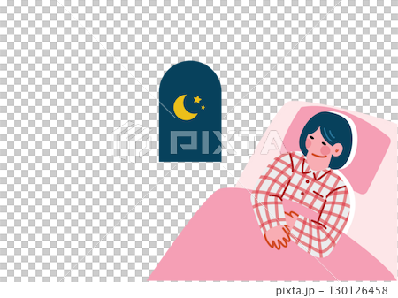 一名婦女睡在四人床上 130126458