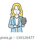 外国人英語教師 電卓を持って料金を案内する先生のイラスト 130126477