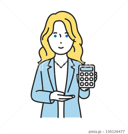 外国人英語教師 電卓を持って料金を案内する先生のイラスト 130126477