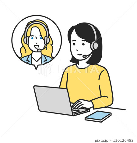 パソコンでオンライン英会話を受講する女性生徒のイラスト パソコンでオンライン英会話を受講する女性生徒のイラスト 130126482