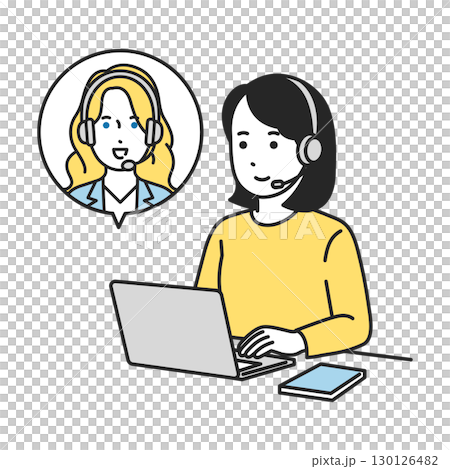 パソコンでオンライン英会話を受講する女性生徒のイラスト パソコンでオンライン英会話を受講する女性生徒のイラスト 130126482