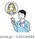 スマホでオンライン英会話を受講する男性生徒のイラスト 130126484