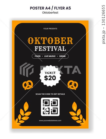 Oktoberfest Event Celebration Flyer Flat Cartoon Hand-Drawn Social Media Template Background 130126655