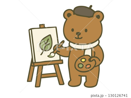 芸術の秋を楽しむクマのイラスト 130126741