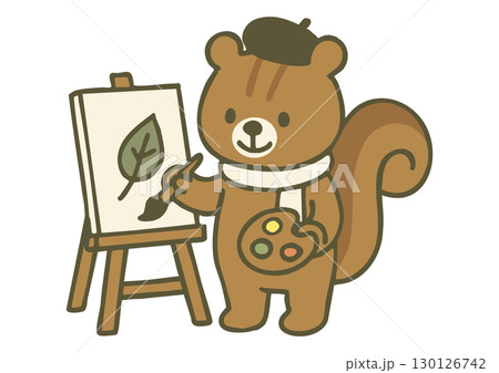 芸術の秋を楽しむリスのイラスト 130126742