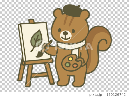 芸術の秋を楽しむリスのイラスト 130126742