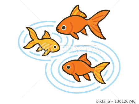 金魚が水面を泳ぐかわいいイラスト 130126746