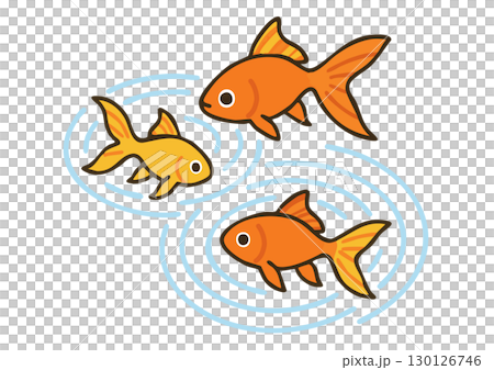 金魚が水面を泳ぐかわいいイラスト 130126746