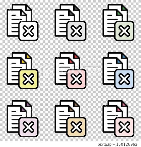 Illustration icon material set: Crossmark document file 115 130126962