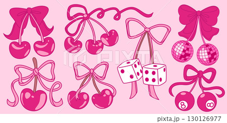 Decorative cherry with y2k coquette ribbons Decorative cherry with y2k coquette ribbons 130126977