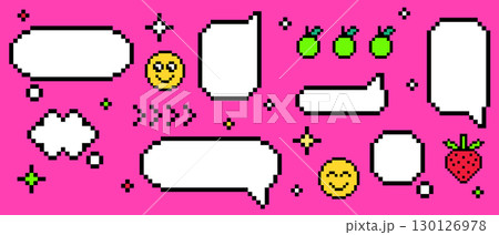 Pixel y2k speech bubbles with retro chat elements 130126978