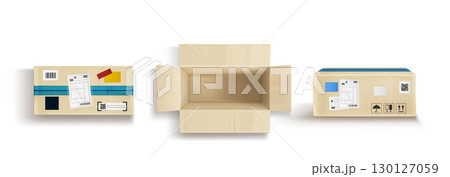 Open cardboard box viewed from top Open cardboard box viewed from top 130127059