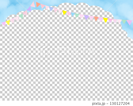 藍天白雲水彩插畫背景與花環 藍天白雲水彩插畫背景與花環 130127204