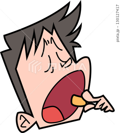 大きく口を開けて何かを口に入れようとしている男性顔だけ 大きく口を開けて何かを口に入れようとしている男性顔だけ 130127417