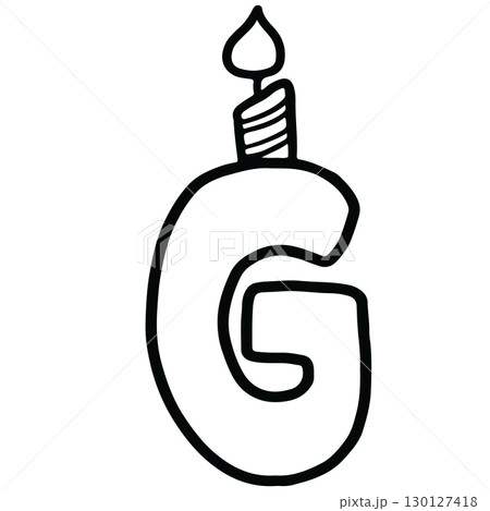 Hand drawn Christmas alphabet outline of letter G with cake candle for festive font, typography, winter season, campaign badge, initials, name, patch, calligraphy, sticker, cartoon text, message Hand drawn Christmas alphabet outline of letter G with cake candle for festive font, typography, winter season, campaign badge, initials, name, patch, calligraphy, sticker, cartoon text, message 130127418