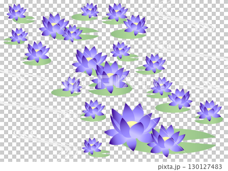 睡蓮アイコンセット、イラスト、かわいい、紫 130127483
