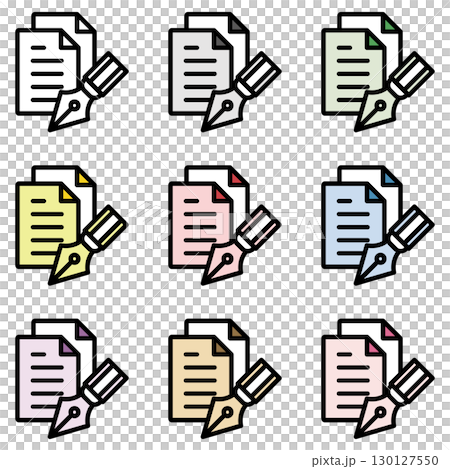 イラストアイコン素材セット：万年筆ドキュメントファイル134 130127550