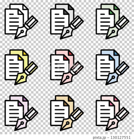 イラストアイコン素材セット：万年筆ドキュメントファイル135 130127551
