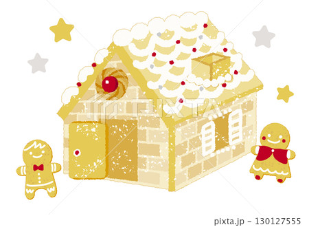 ジンジャークッキーのカップルとお菓子の家のクリスマスイラスト 130127555