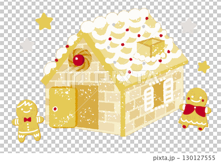 ジンジャークッキーのカップルとお菓子の家のクリスマスイラスト 130127555