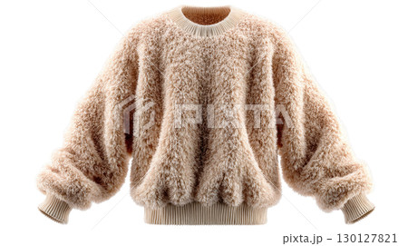Blank beige sweater floating on white background Blank beige sweater floating on white background 130127821