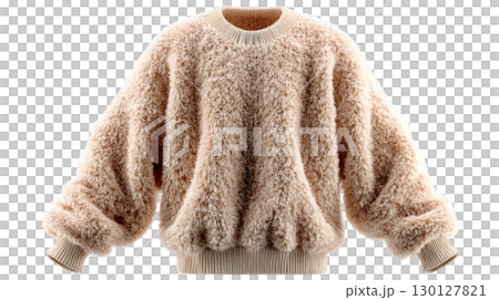 Blank beige sweater floating on white background Blank beige sweater floating on white background 130127821