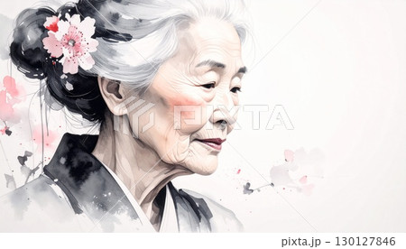 和風老人の横顔 / Profile of Elderly Woman in Japanese Sty 130127846