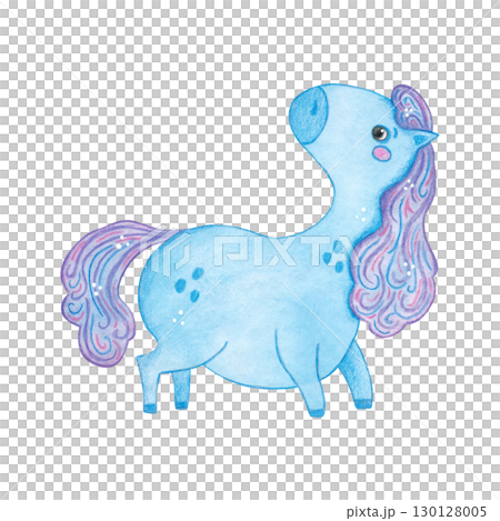 Blue horse full-length, cartoon character. Symbol of the new 2026 year. Watercolor illustration drawn by hand. Drawing template for postcards, stickers, posters, scrapbooking. Chinese horoscope Blue horse full-length, cartoon character. Symbol of the new 2026 year. Watercolor illustration drawn by hand. Drawing template for postcards, stickers, posters, scrapbooking. Chinese horoscope 130128005