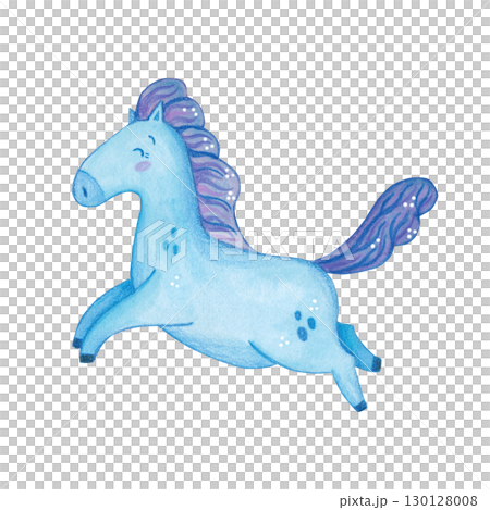 A galloping blue horse with a purple mane. Symbol of the new year 2026. Watercolor illustration drawn, cartoon. Drawing for stickers, scrapbooking, postcards. Horse, blue, new year, symbol, mane A galloping blue horse with a purple mane. Symbol of the new year 2026. Watercolor illustration drawn, cartoon. Drawing for stickers, scrapbooking, postcards. Horse, blue, new year, symbol, mane 130128008