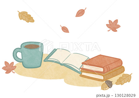 秋の読書 紅葉とコーヒーカップ 130128029