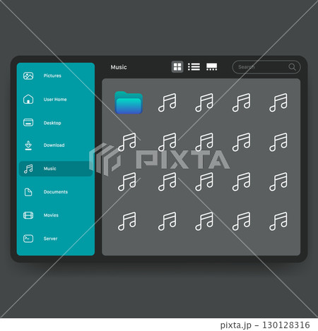Dark Mode File Manager UI Music Folder View Interface 130128316