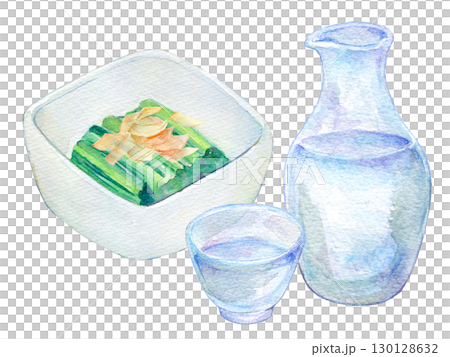 水彩イラスト　冷酒とお浸し 130128632