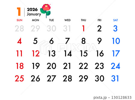 2026年, カレンダー, 1月 130128633