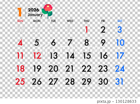 2026年, カレンダー, 1月 130128633