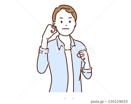 ガッツポーズの男性 130129033