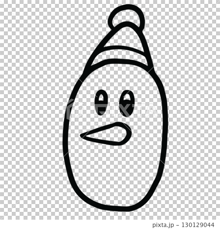 Hand drawn Christmas alphabet outline of letter O as snowman for festive font, typography, winter season, campaign badge, initials, name, patch, calligraphy, sticker, cartoon text, message 130129044