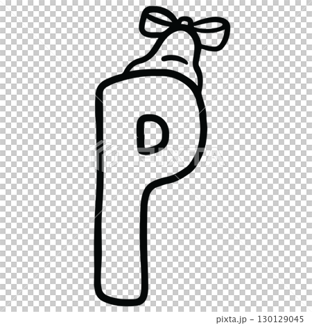 Hand drawn Christmas alphabet outline of letter P with Christmas bell for festive font, typography, winter season, campaign badge, initials, name, patch, calligraphy, sticker, cartoon text, message 130129045