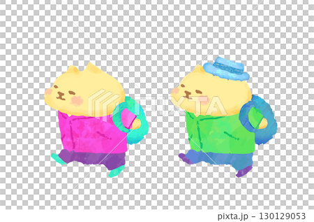 リュックを背負って歩くかわいい猫　水彩イラスト素材 130129053