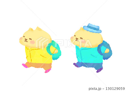 ハイキングを楽しむかわいい猫 水彩イラスト素材 ハイキングを楽しむかわいい猫 水彩イラスト素材 130129059