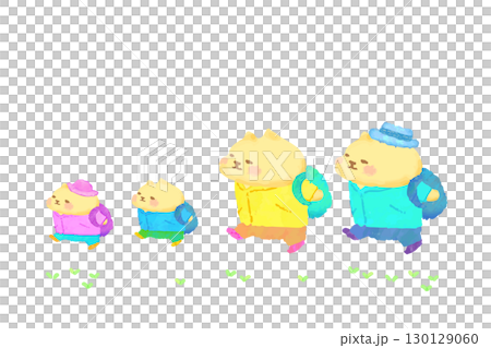 ハイキングを楽しむかわいい猫　水彩イラスト素材　家族 130129060